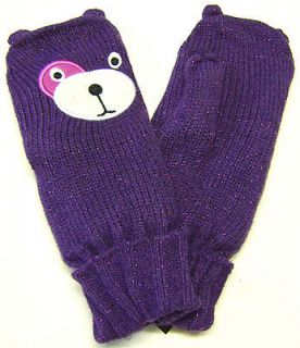 NEW GIRLS SPARKLY KNITTED CUTE BEAR MITTENS 3 6 YEARS GLITTERY PURPLE