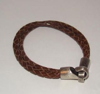 Handmade Double Braided Leather Bracelet with Heavy Hook and Eye Steel