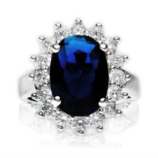 Kate Middleton Inspired Engagement Ring set with Blue Sapphire / Cubic