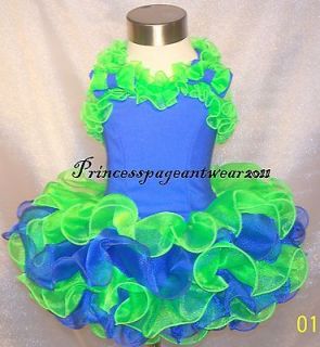Royal Blue and Neon Green National Pageant Dress Shell