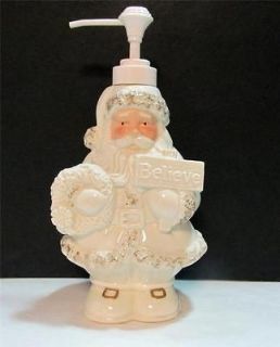 Porcelain Santa Claus Soap Lotion Dispenser BELIEVE Gold Trim