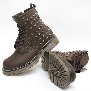 Mens Brown Black Studded Spike Zip Combat Boots US6~11 Mans Military