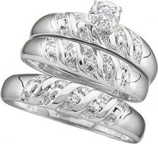10k White Gold Diamond Matching Men Womens Trio Wedding Bridal Ring