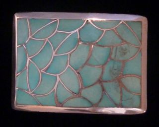 Southwest style, sterling silver, turquoise inlay belt buckle by