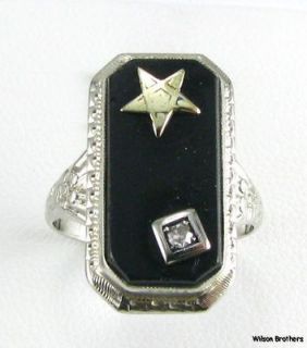 of the Eastern Star   14k White Gold Floral Onyx Masonic OES Ring 585