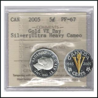 Canada 2005 Gold VE DAY 5 Cent Silver Coin ICCS PF 67
