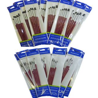 12 Packs Plaid Craft Paint Brushes  48 Round or 60 Flat