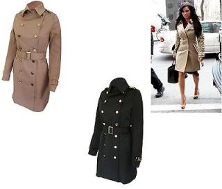 NEW WOMENS MILITARY GOLD STUDDED SPIKE BLACK BEIGE JACKET MAC TRENCH