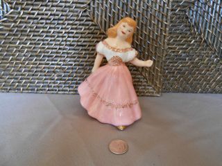 lady southern belle white pink dress gold trim ceramic girl figurine