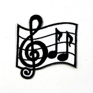 I0602 Music Note Treble Clef Sew or Iron On Patch 61x71mm Embroidered