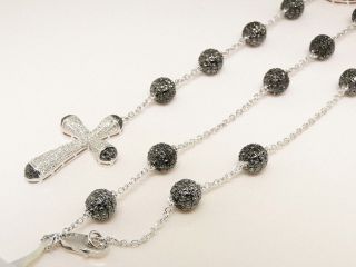 Newly listed Mens Silver Black Diamond Skull Rosary Style Necklace by