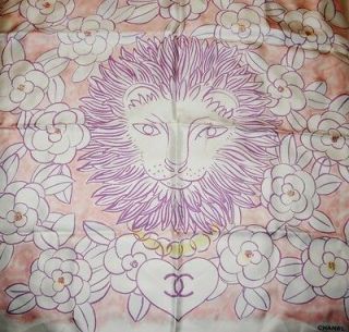 10P CHANEL Lion Head Print Silk Handkerchief Scarf NWT