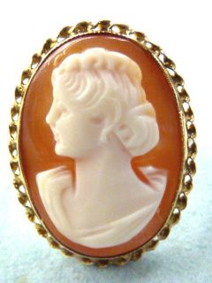 VINTAGE 70S 10K YELLOW GOLD HAND CARVED CONCH SHELL CAMEO RING SZ 5.5