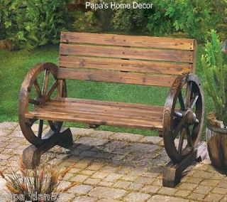 wagon wheel rustic wood bench for patio porch lawn love seat furniture