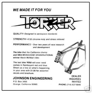 Torker Racing Frames Old School BMX BMXA 77 Ad Reprint