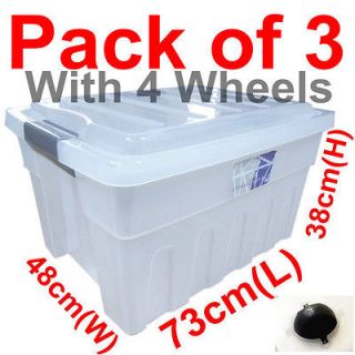 110L Extra Large Clip Handle Wheel Plastic Clear Storage Box