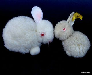 STEIFF Woolen Rabbit x 2 White Bunny 6 cm ID Button Tag 8 cm no ID Vtg
