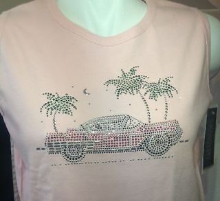 Christine Alexander fitted vintage pink car, palm tree tank small new