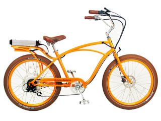 ® Electric Cruiser Bicycle Bike Orange Frame Rims Brown Tires