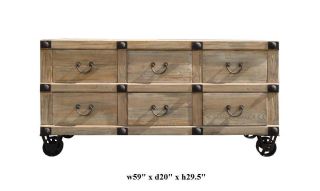 Rustic Style Four Wheels Six Drawers Low Table TV Stand F472