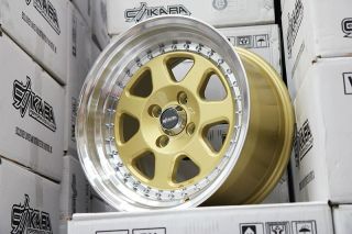 Chikara RS7 Wheels 15x8 3 Lip Drag DR27 RIM Gold Machined Polished Lip