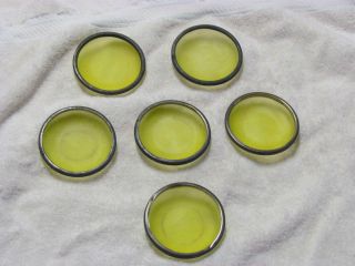 Vintage Yellow Glass Coaster Set with Sterling Silver Rims