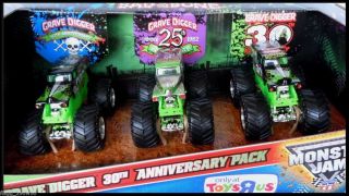 Hot Wheels Monster Jam Truck Grave Digger 30th Anniversary 3 Pack Set