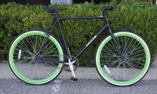 Bike Fixie Bike Road Bicycle 58cm Black w Deep 43mm Green Rims