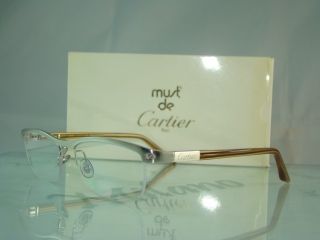  CARTIER PLATINUM T8100811 Half Rim BROWN Eyeglasses Frame Size 53