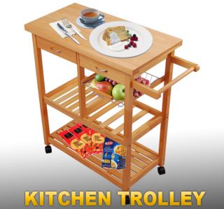 Kitchen Trolley Storage Cart Wood Natural with Wheels Home