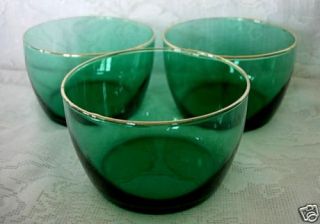 Elegant Vintage Libbeys Teal Green Bowls 24K Gold Rim