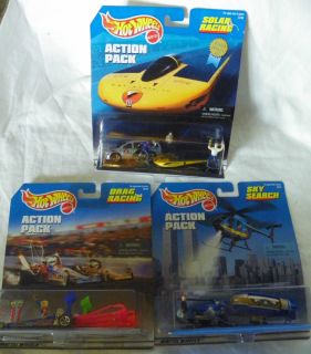 Hot Wheels Action Pack Set Lot of 3 New Sky Search, Drag Racing. Solar