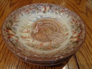Stafford Thanksgiving Turkey Cereal Soup Bowls New Fruit Rim
