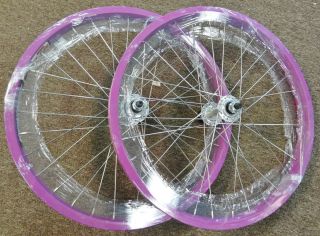 Lavender 20 inch Wheels Pair of Wheels for BMX Bike Dbl Wall 3 8 axle