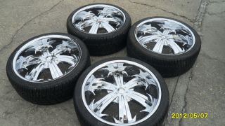 22 INCH CHROME WHEELS RIMS AND TIRES W/ CENTER CAPS UNIVERSAL 5X120