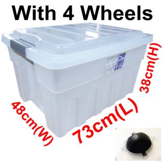 110L Extra Large Clip Handle Wheels Plastic Clear Storage Box