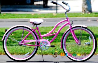 Tahiti 26 Womens Beach Cruiser Bicycle bike Pink colored Fenders Rims
