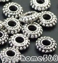 140 Tibetan Silver Dotted Rim Rondelle Spacers on Sale