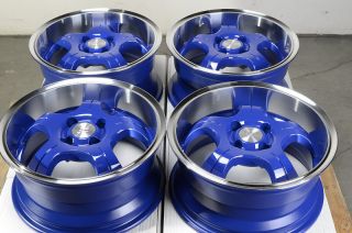Tires Blue Wheels Low Offset 25 Jetta Honda Miata Deep Dish 4 Lug Rims