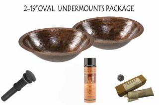 Pair of Copper Oval Flat Rim Bathroom Sink Package