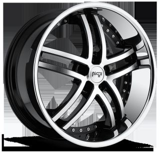 20 INCH STAGGERED NICHE ESSENCE CHROME AND BRUSH FACE WHEELS AND TIRE