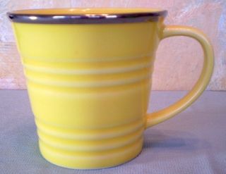 Coffee Mug New Old Ribbed Yellow Silver Rim 14oz Cup RARE Find