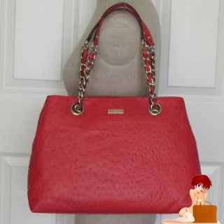 Kate Spade Victoria Falls Maryanne Ostrich Leather Handbag Spice Red