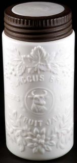 Flaccus Bros Steers Head Fruit Jar Milk Glass