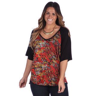 24/7 Comfort Apparel Womens Plus Size Printed V neck Blouse