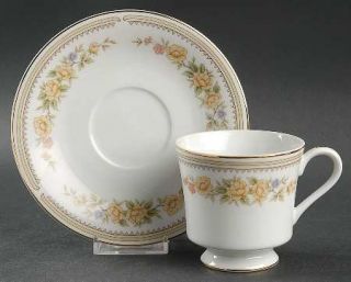 Style House Rose Garden Footed Cup & Saucer Set, Fine China Dinnerware   Green B