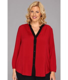 Karen Kane Plus Size Long Sleeve Contrast Shirt Womens Blouse (Red)