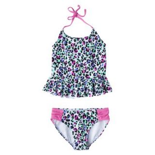 Xhilaration Girls 2 Piece Halter Leopard Print Tankini Swimsuit Set  