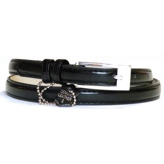 Womens Black Leather Skinny Belt (LeatherClosure Metal buckleHardware MetalApproximate width 0.5 inch Approximate lengthsSmall 30 32 inchesMedium 34 36 inchesLarge 38 40 inchesX Large 42 44 inches)