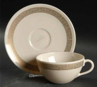 Lenox China Rondelle Flat Cup & Saucer Set, Fine China Dinnerware   Gold Greek K